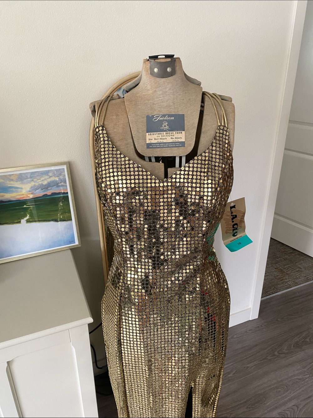 Vintage 1980s Deadstock LA Glo Gold Sequin Dress - Picture 2 of 16